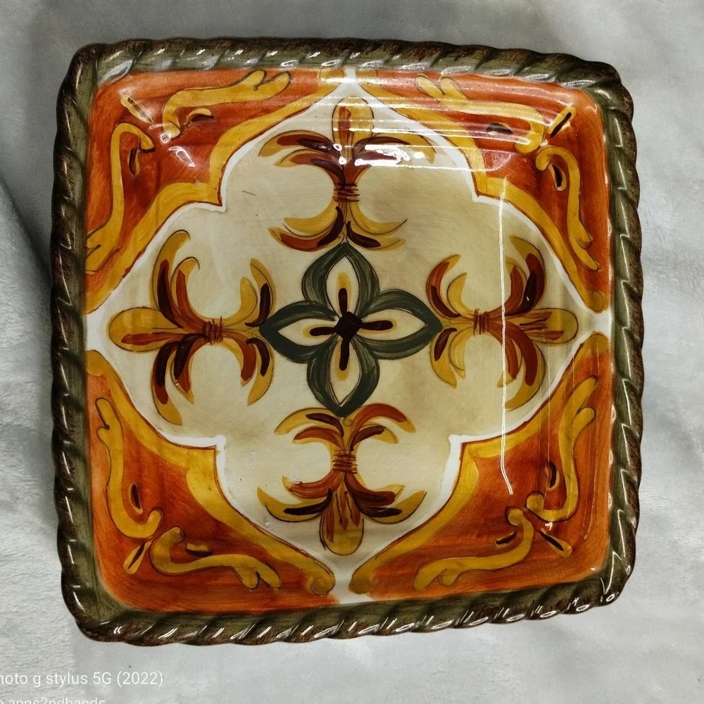 Artimino Siena Tuscan Square Plates Set of 2 Italy‎ Hand Painted Rope Rim